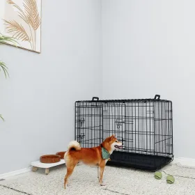 36 Inches Black Wire Dog Cage Double Lock Mechanism Two Doors Two Handles Double Bolt (Color: Black)